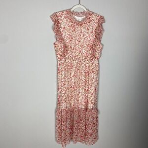 Caslon Floral Midi Dress Size XL Ruffle Sleeveless Prairie Coquette Cottagecore